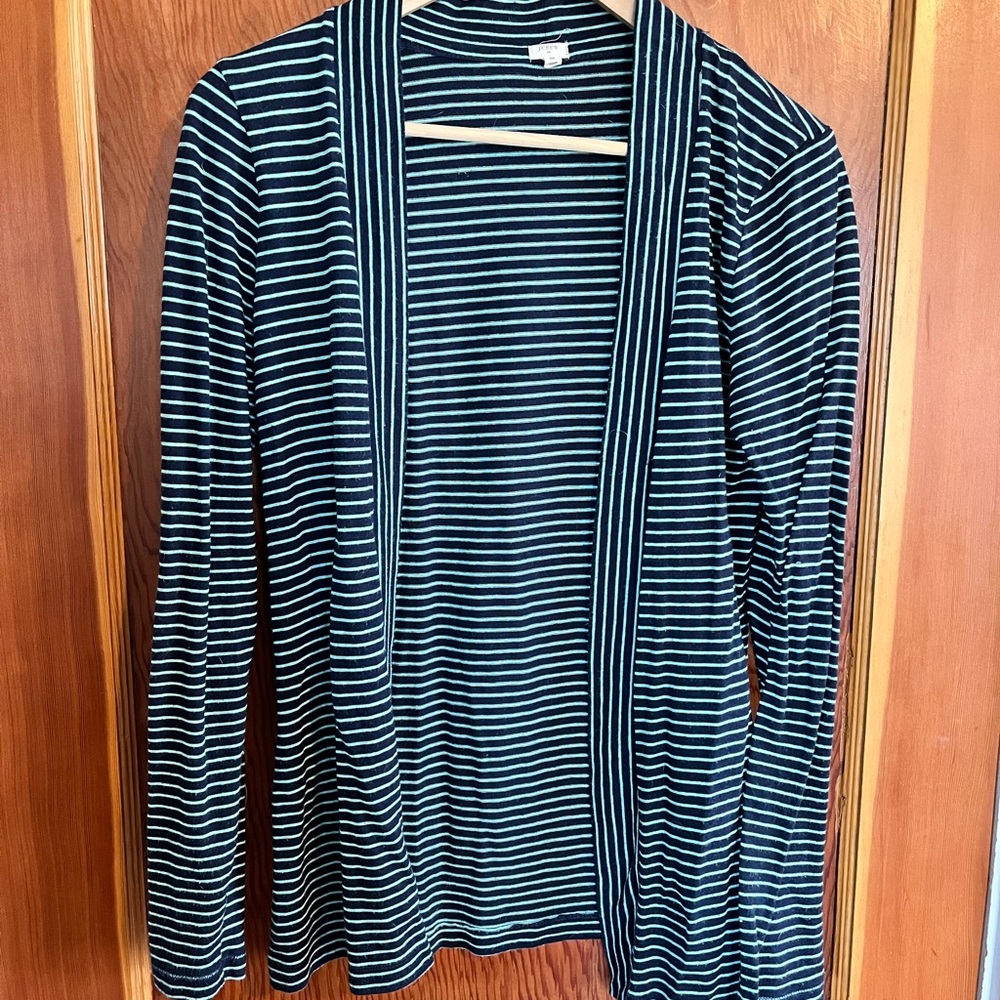 J. Crew Navy and Teal Striped Cardigan